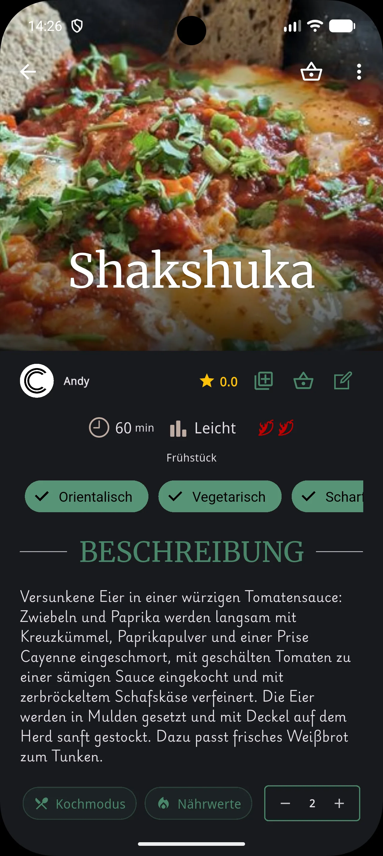 CookClan Rezeptansicht mit Shakshuka